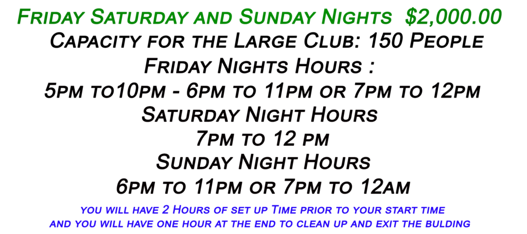 Friday Saturday club Price Adult Party Pricing