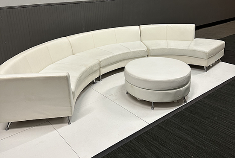 Half Circle White couch with Ottman