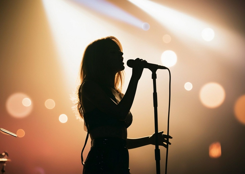 Singer performs into a microphone under warm stage lights, offering live Bar Mitzvah entertainment inspiration. Creative Bar Mitzvah Entertainment Ideas